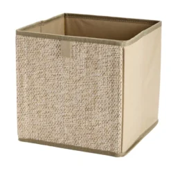 Panier de rangement carré intissé et bambou beige 27x27x27cm