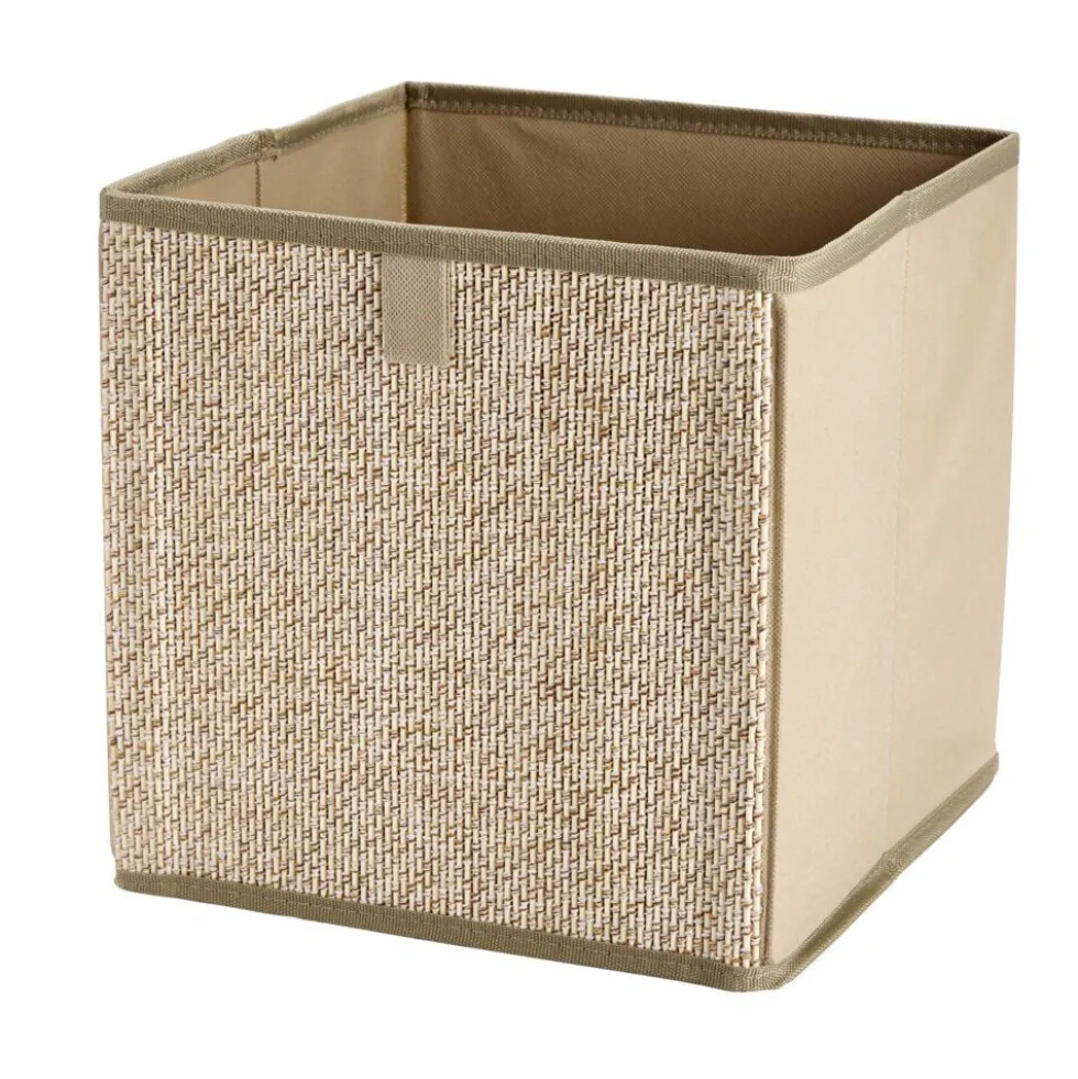 Panier de rangement carré intissé et bambou beige 27x27x27cm