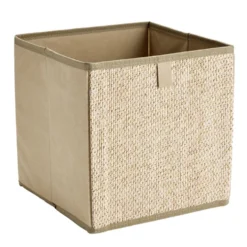 Panier de rangement carré intissé et bambou beige 27x27x27cm