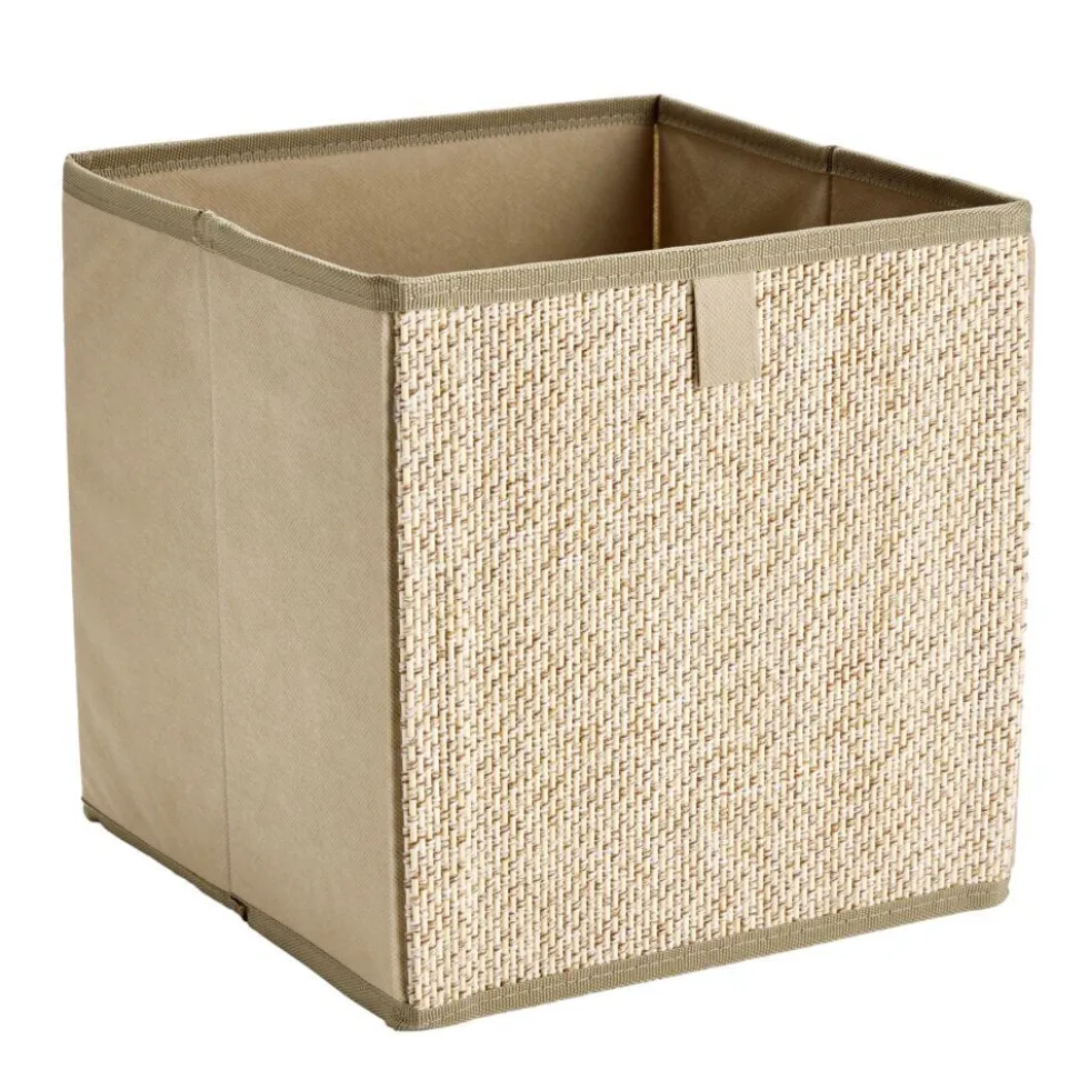Panier de rangement carré intissé et bambou beige 27x27x27cm