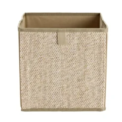 Panier de rangement carré intissé et bambou beige 27x27x27cm