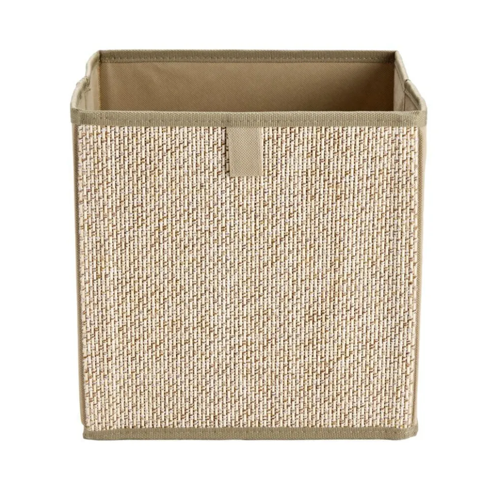 Panier de rangement carré intissé et bambou beige 27x27x27cm