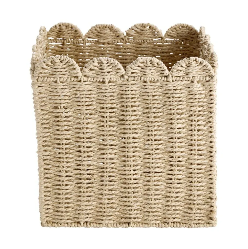 Panier de rangement carré papier tressé effet corde naturel 27x27x27cm