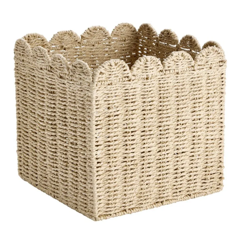 Panier de rangement carré papier tressé effet corde naturel 27x27x27cm