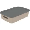 Panier de rangement 2L Vibox plastique beige avec couvercle gris 26x17,5xH6cm