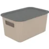 Panier de rangement 4L Vibox plastique beige avec couvercle gris 26x17,5xH12,5cm