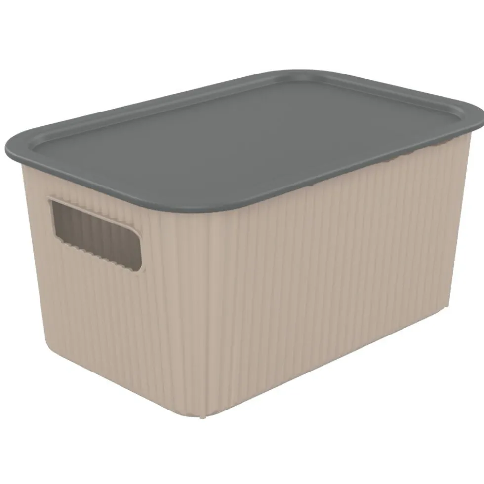 Panier de rangement 4L Vibox plastique beige avec couvercle gris 26x17,5xH12,5cm