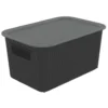 Panier de rangement 4L Vibox plastique noir avec couvercle gris 26x17,5xH12,5cm