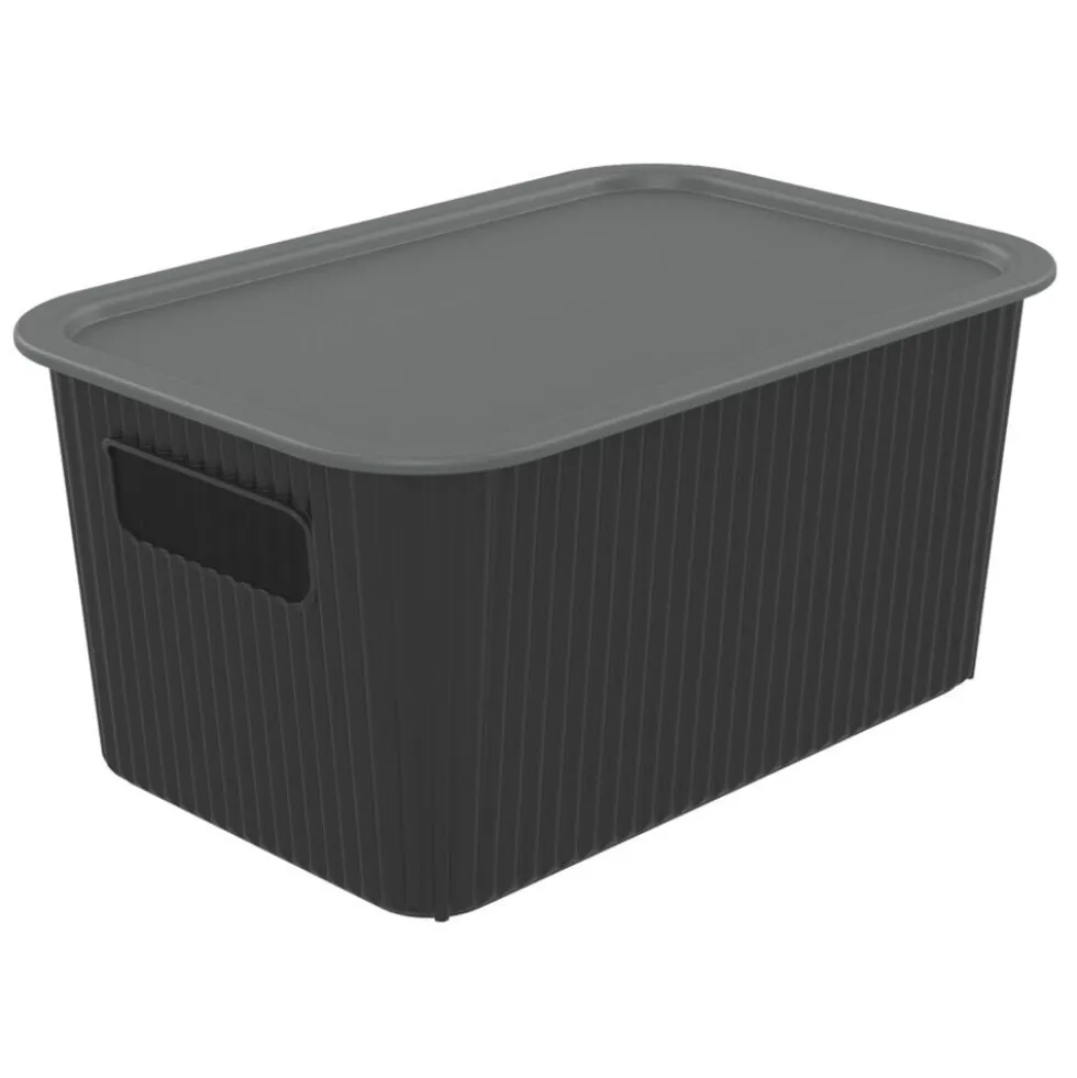 Panier de rangement 4L Vibox plastique noir avec couvercle gris 26x17,5xH12,5cm