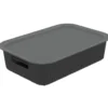 Panier de rangement 2L Vibox plastique noir avec couvercle gris 26x17,5xH6cm