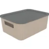 Panier de rangement 10L Vibox plastique beige avec couvercle gris 35x27xH13cm