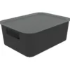 Panier de rangement 10L Vibox plastique noir avec couvercle gris 35x27xH13cm
