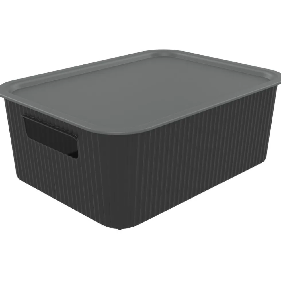 Panier de rangement 10L Vibox plastique noir avec couvercle gris 35x27xH13cm