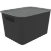 Panier de rangement 14L Vibox plastique noir avec couvercle gris 35x27xH20cm