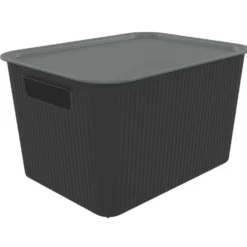 Panier de rangement 14L Vibox plastique noir avec couvercle gris 35x27xH20cm