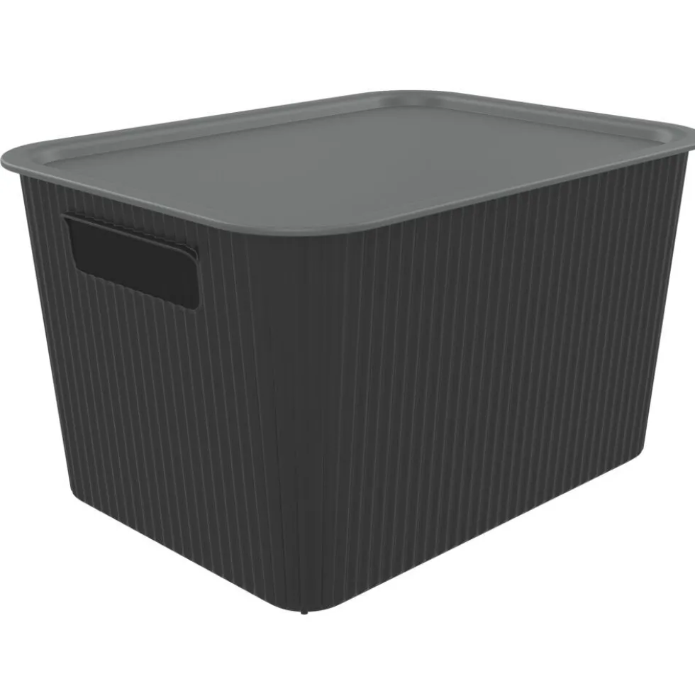Panier de rangement 14L Vibox plastique noir avec couvercle gris 35x27xH20cm
