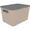 Panier de rangement 14L Vibox plastique beige avec couvercle gris 35x27xH20cm