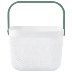 Panier plastique avec anse blanc et vert - L24 x l24 x H18 cm