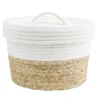Panière avec couvercle coton jute blanc et naturel grand modèle Ø27xH18cm