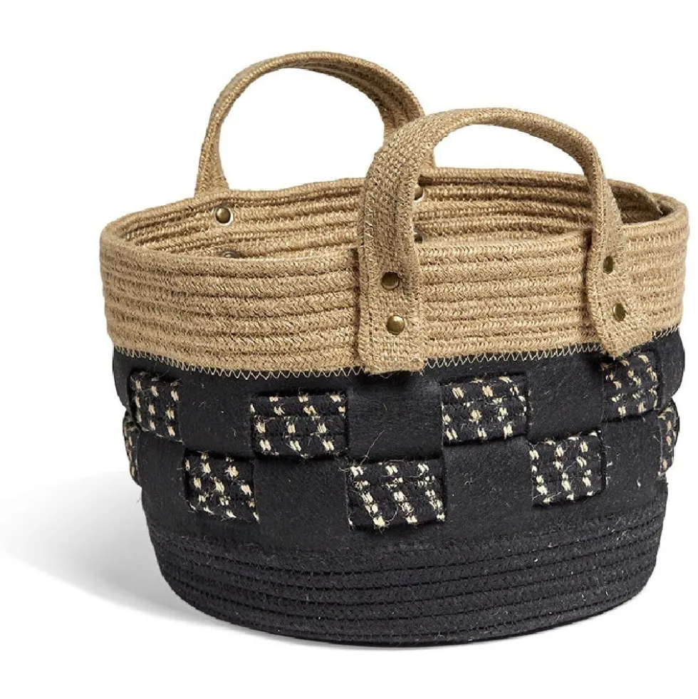 Panière bi-matière noire et naturelle Ø 26 cm