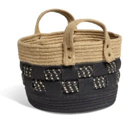 Panière bi-matière noire et naturelle Ø 30 cm