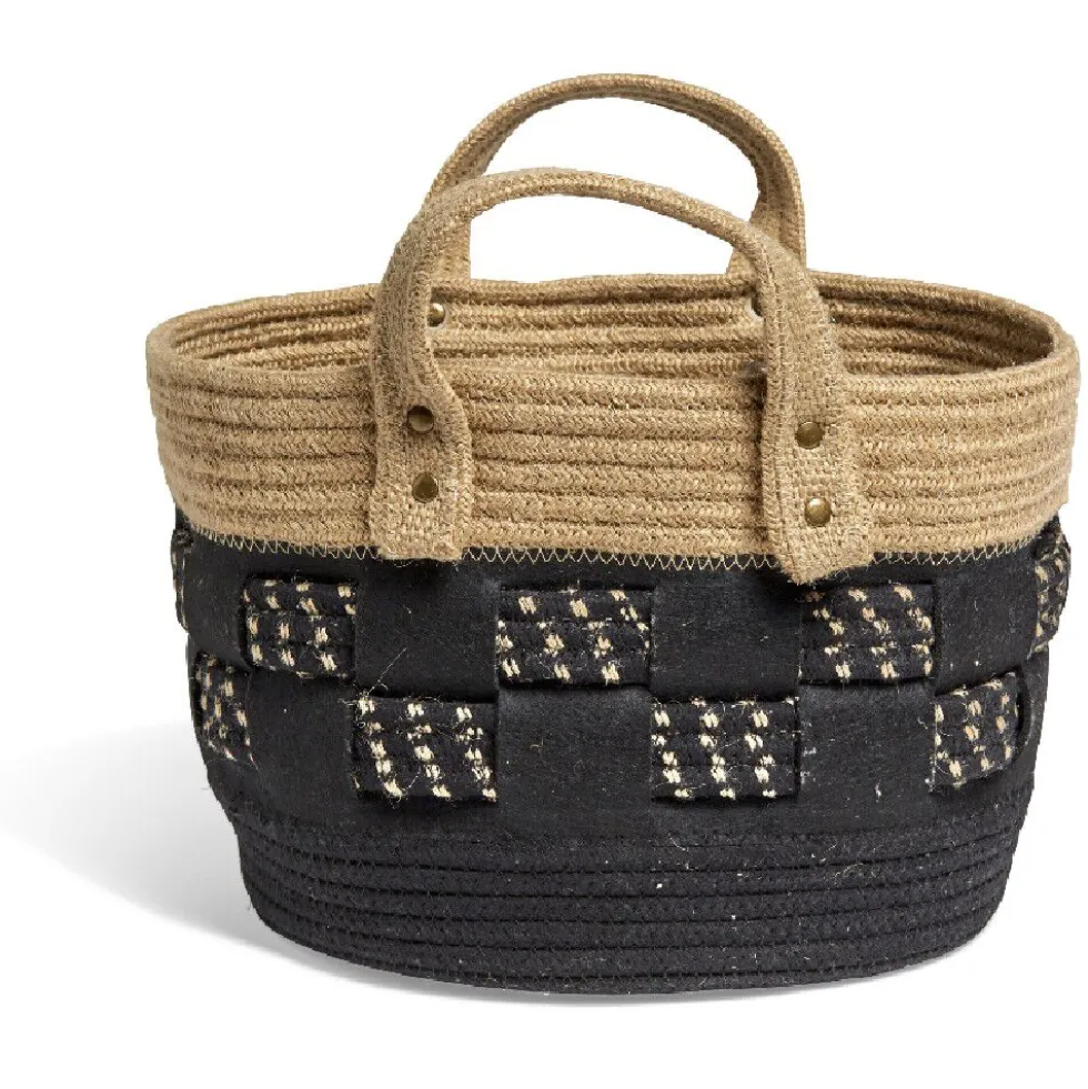 Panière bi-matière noire et naturelle Ø 30 cm