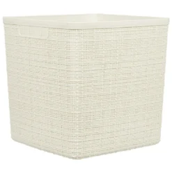 Panière Box Cube effet jute 17L 27x27x27cm beige