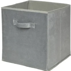 Panière Box Cube effet velours 31x29x31cm gris