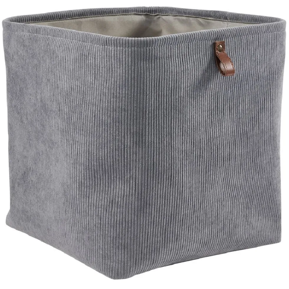 Panière Box Cube effet velours 31x31x31cm gris