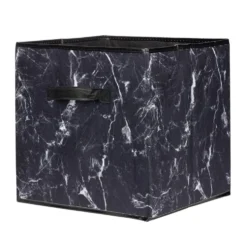 Panière Box Cube motif marbre noir et blanc 31x29xH31cm