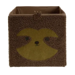 Panière carrée Box Cube enfant tissu bouclette marron paresseux 31x31xH29cm