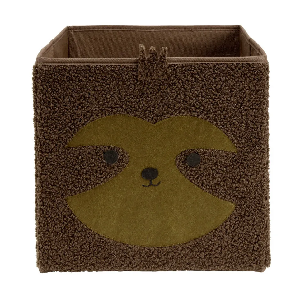 Panière carrée Box Cube enfant tissu bouclette marron paresseux 31x31xH29cm