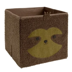 Panière carrée Box Cube enfant tissu bouclette marron paresseux 31x31xH29cm
