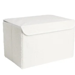 Panière coffre pliable tissu bouclette blanc 38x25xH25cm