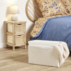 Panière coffre pliable tissu bouclette blanc 38x25xH25cm