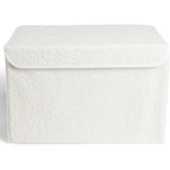 Panière coffre pliable tissu bouclette blanc 38x25xH25cm