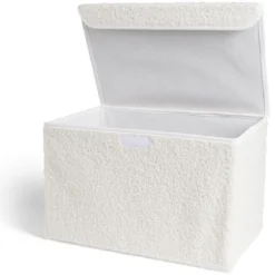Panière coffre pliable tissu bouclette blanc 38x25xH25cm