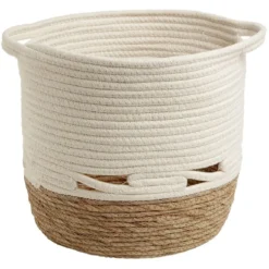 Panière coton jute blanc cassé et naturel grand modèle Ø30xH27cm