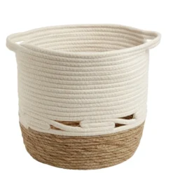 Panière coton jute blanc cassé et naturel grand modèle Ø30xH27cm