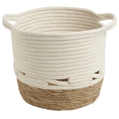 Panière coton jute blanc cassé et naturel moyen modèle Ø27xH23cm