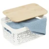 Panière de rangement blanche avec couvercle en bambou moyen modèle