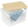Panière de rangement blanche avec couvercle en bambou grand modèle