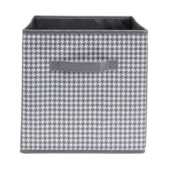 Panière de rangement Box Cube cartonnée grise motif patte d'oie 31x31xH29cm