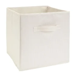 Panière de rangement Box Cube cartonnée blanche à rayures 31x31xH29cm