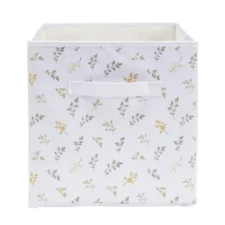 Panière de rangement Box Cube cartonnée blanc motif feuillage 31x31xH29cm