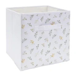 Panière de rangement Box Cube cartonnée blanc motif feuillage 31x31xH29cm