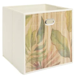 Panière de rangement Box Cube façade bambou feuillage 31x31xH31cm (2 modèles)