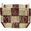 Panière de rangement carrée damier papier beige et rouge 29x29xH20cm