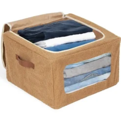 Panière de rangement carrée laine bouclée marron 40x40xH25cm