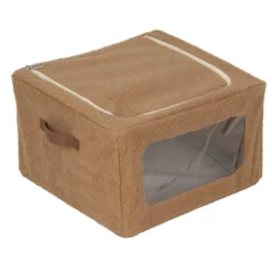 Panière de rangement carrée laine bouclée marron 40x40xH25cm